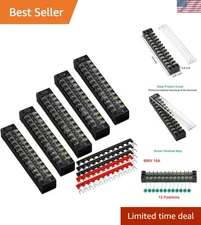 Screw Terminal Strip Blocks 12 Positions Clear Cover 15A 600V Pack of 10