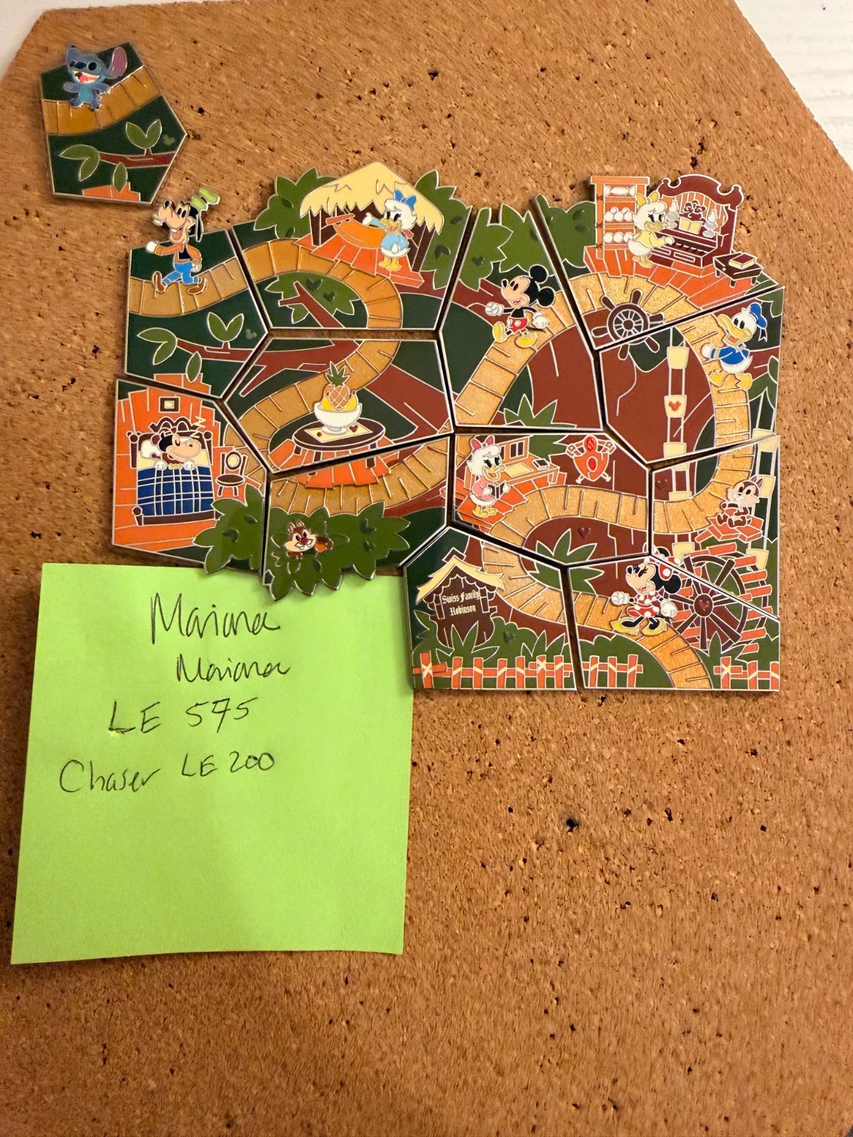Disney World Swiss Family Treehouse Mystery Map Puzzle Complete Pin set W Chaser