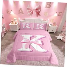 Pink Bowknot Bedding Set Size, Decor Gifts for Women Teen Girl Full Pink K