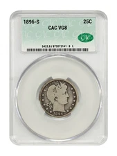 1896-S 25C CACG VG08 - Barber Quarter - Famous Key Date