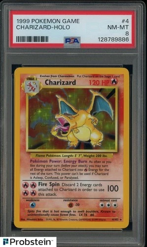 1999 Pokemon Game Base Set #4 Charizard Holo Rare PSA 8 NM-MT