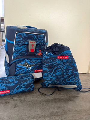 Step by Step Schultaschen Set blau/schwarz Hai komplettes Set