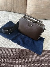 PRADA Brown Zip Crossbody Bag in Saffiano Detachable/Adjustable Strap Logo