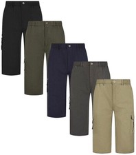 Mens 3/4 Cargo Shorts Elasticated Waist Three Quarter Length Pants Trousers