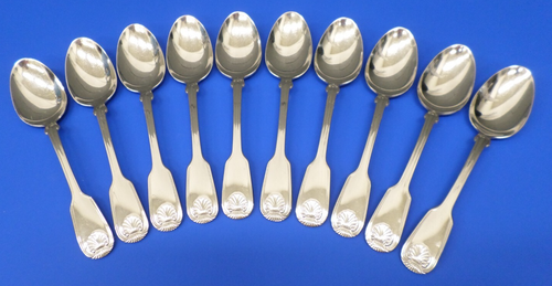 10 Reed & Barton COLONIAL SHELL Glossy 1961 Stainless Flatware OVAL SOUP SPOONS