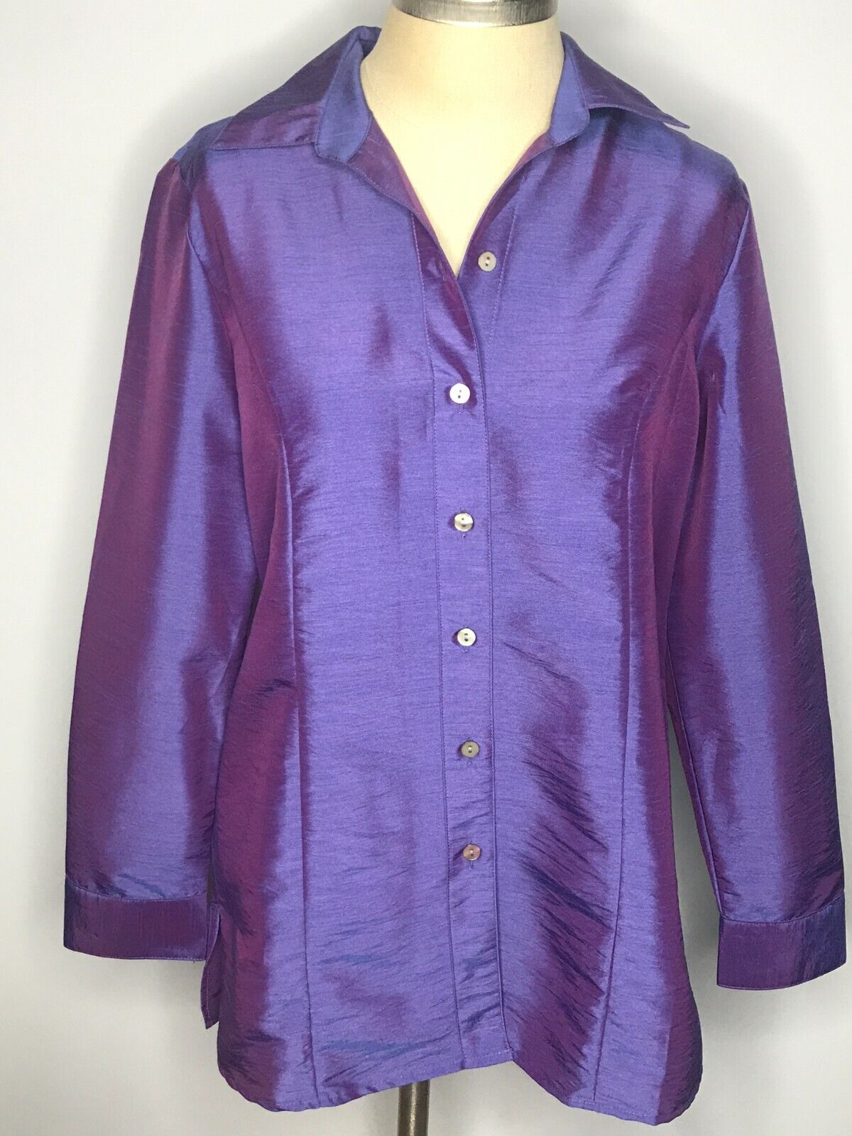 Chicos Size 1 Med Shimmery purple tunic button up… - image 1