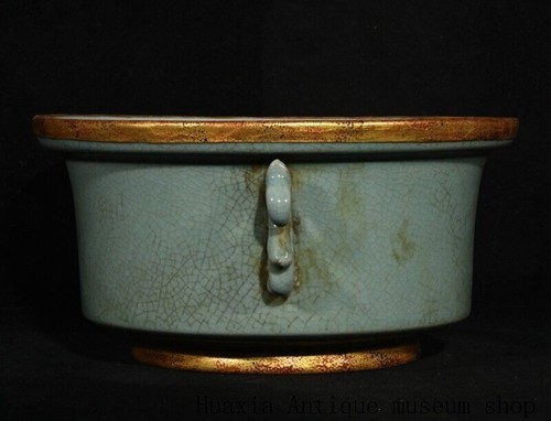 Song Dynasty ru kiln porcelain gilt inscription binaural Incense burner Censer - Picture 4 of 9