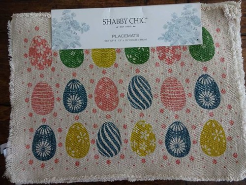 SHABBY CHIC EASTER EGGS Spring PINK Multi COTTON Fringed PLACEMATS 4PC Set - Picture 3 of 3