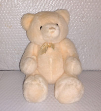 Vtg Dakin Jointed Teddy Bear Peach Fur 12in Tall Soft Plush 1989 Peach Satin Bow
