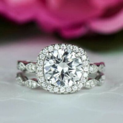 2CT Round Cut Diamond Simulated Bridal Engagement Ring 14K White Gold Plated