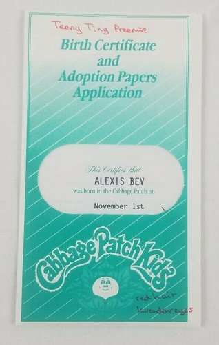 Cabbage Patch Kids Birth Certificate Adoption Papers Sealed Alexis Bev