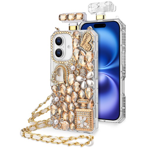 Für Apple iPhone 16 Plus - Parfüm Flakon Cover Case mit Edelstein Strass Armband - Bild 26 von 31