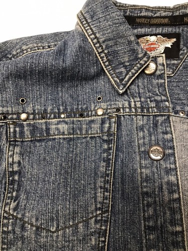 Harley-Davidson Studded Embroidered Jean Jacket Women's XL Blue - Picture 5 of 10