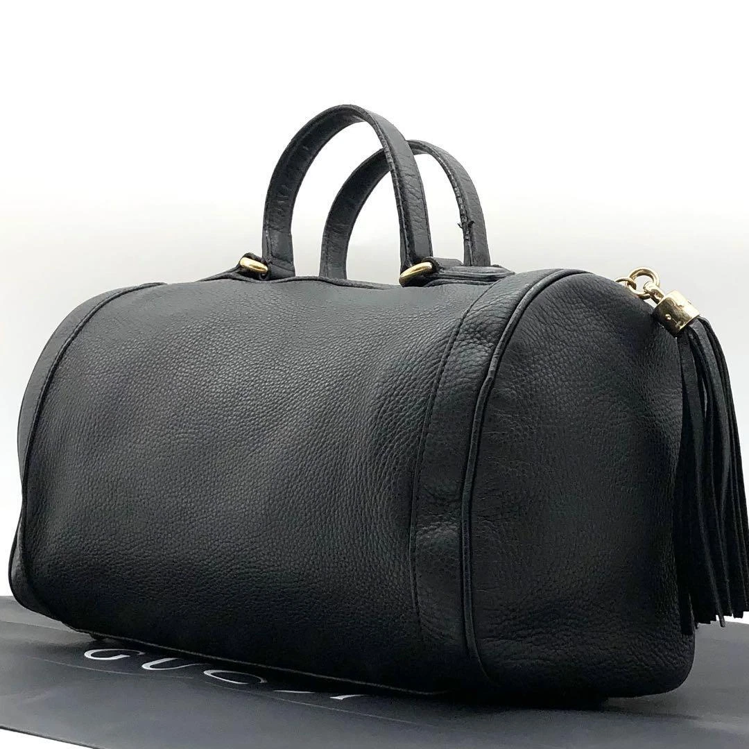 GUCCI Soho Mini Boston Bag Leather Tassel GG Black 282302 GB391