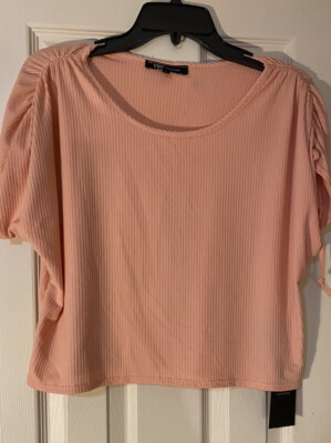 YMI Collections Women s Orange Cropped Top Ruch Shoulder Large