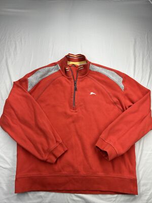 Tommy Bahama Mens XL 1/4 Zip Puller Heavy Orange Flip Collar