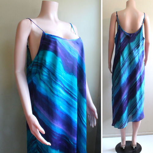 Venezia Midi Dress 22 24 Plus Blue Purple Tie Dye Polyester Sleeveless Straps - Bild 2 von 10