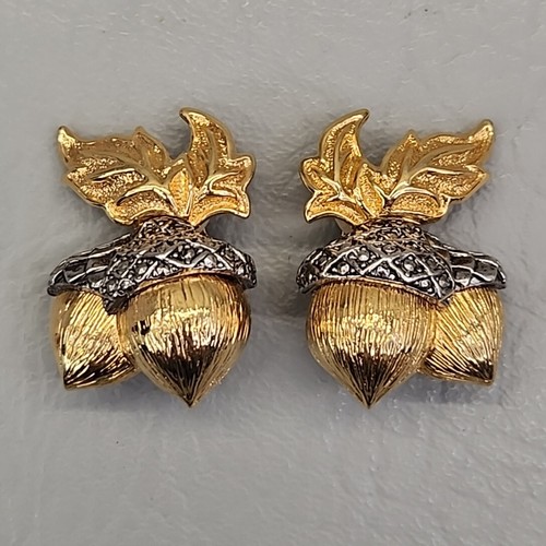 Vintage Avon Ohrclips Eicheln Zweig goldfarben 1,25"