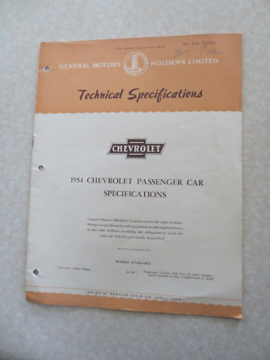 1954 Chevrolet passenger car technical specifications booklet Chev - GMH
