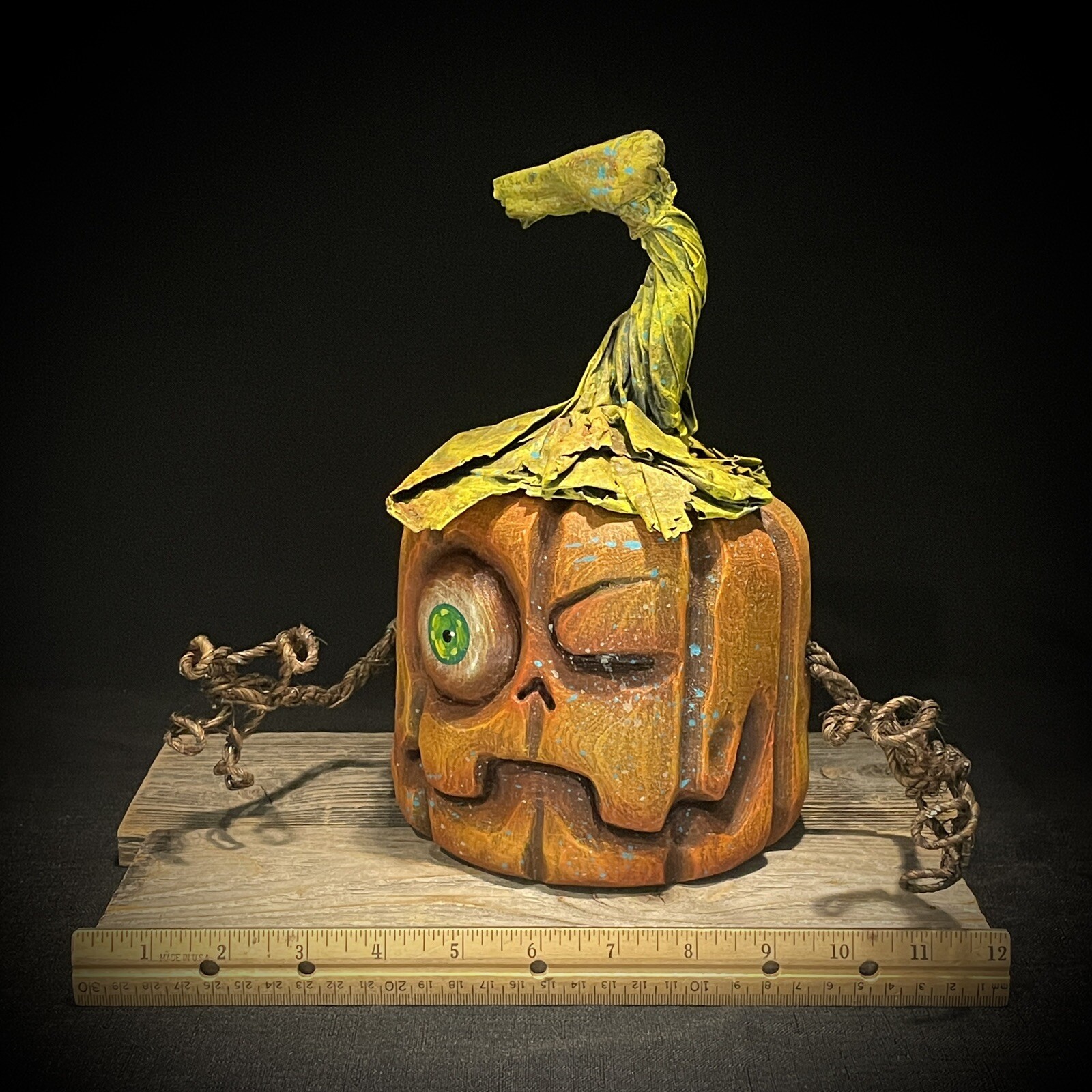 Wood Carving Folk Art Whimsical Pumpkin Halloween Decor - Picture 2 of 10