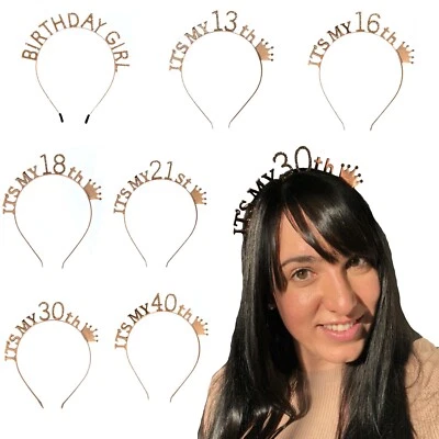 13-80 ROSE GOLD BIRTHDAY TIARA HEADBAND CROWN RHINESTONE GIRLS WOMEN GIFT PARTY
