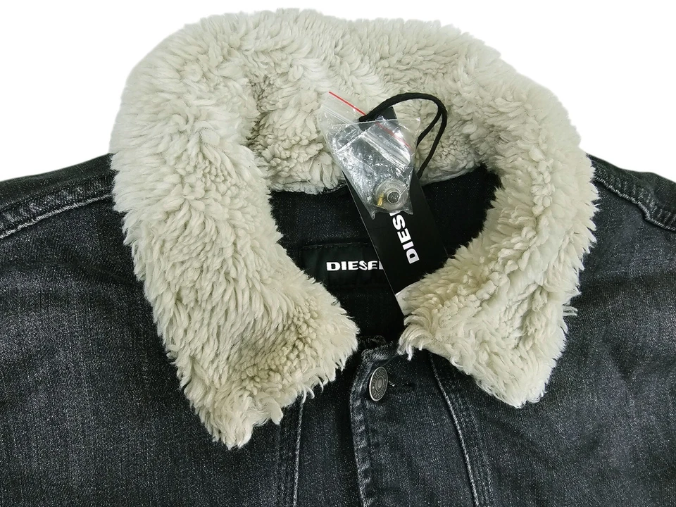 HOT NWT Men's DIESEL @ RESKY SHERPA LINED 6 Pockets BLACK denim Jacket jeans XXL - Image 3 of 4