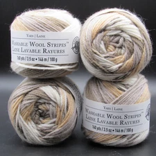 Loops & Threads Washable Wool Stripes Yarn, Four (4) Cakes No. 13 Caramel Toffee