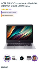 Image of ACER 314 14" Chromebook - MediaTek MT8183C, 128 GB eMMC, Silver