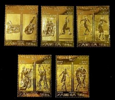 ZAMBIA 1984 - Olympic Games, Embossed on Gold Foil, Complete Set of 5 Stamps
