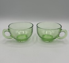 Green Uranuim Glass Punch Tea Cup Depression Vintage Lot Of 2