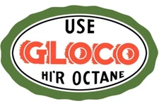 GLOCO HI'R Octane Gasoline Oval DIECUT NEW 18" Wide Sign USA STEEL XL Size 3 lbs