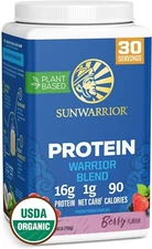 Sunwarrior Warrior Blend Organic Vegan Plant Protein Powder with BCAAs, 1.65 lbs