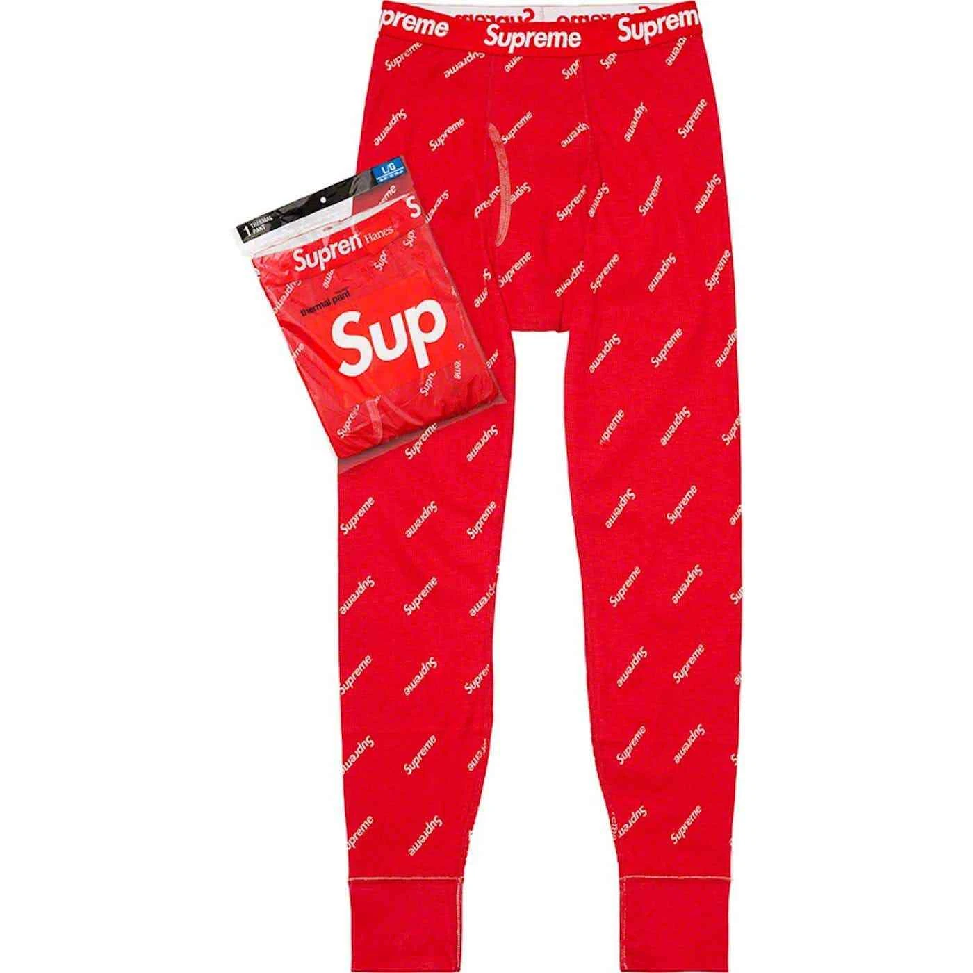 Pantalon thermique Supreme Hanes rouge SKU RN20792   Authentique   Neuf avec étiquettes