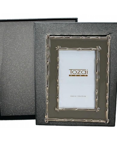 TOZAI Brynn Silver Bamboo Bordered Taupe Enamel Frame 4x6 - Picture 3 of 6
