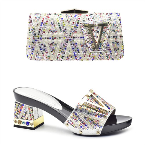 1 Set Luxury Rhinestones New Shoes And Bag Sandals Fashion Italian Design 7.5 CM - Picture 26 of 36