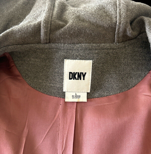 DKNY Woman’s Gray Button Up Lightweight 100% Wool Long Dress Coat With Lining - Picture 11 of 13