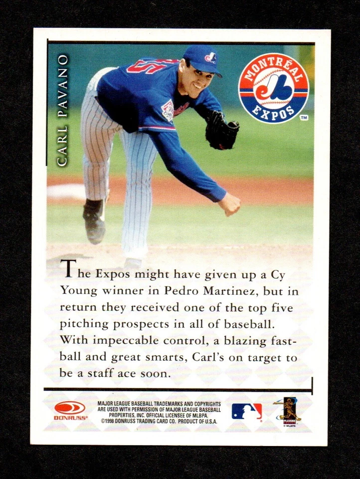 1999 Donruss Signature  CARL PAVANO Montreal Expos Pitcher Autograph - Image 2 of 2