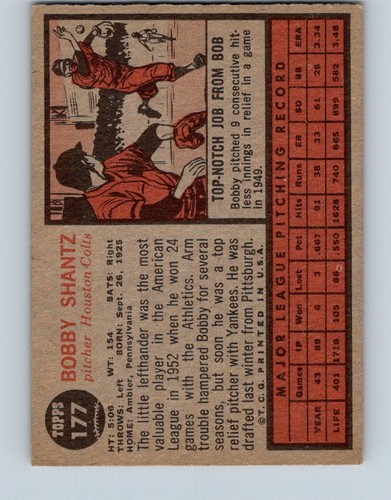 VINTAGE BASEBALL CARD TOPPS 1962 HOUSTON COLTS BOBBY SHANTZ NO725 - Picture 2 of 2