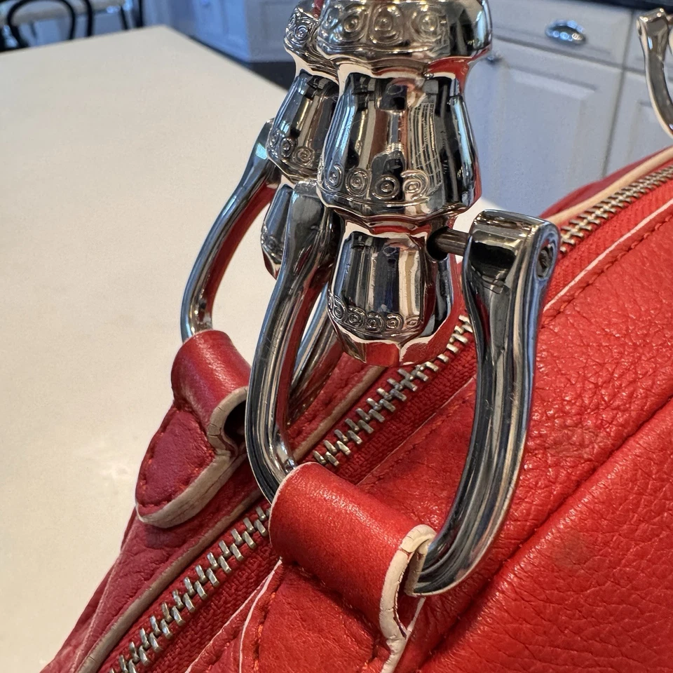 Tosca Blu Red Leather 2 Handle Satchel With Bold Chrome Accents white piping  - Image 4 of 4