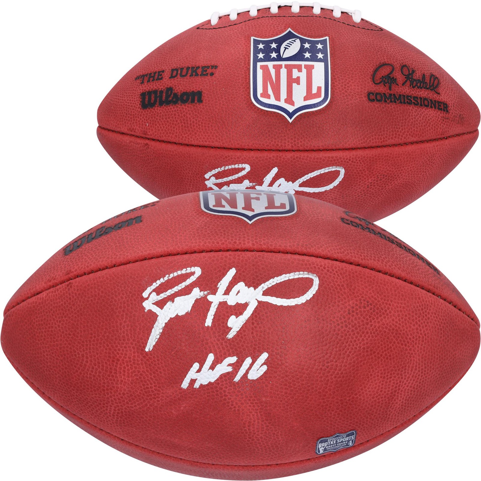 Brett Favre Autographed Signed Green Bay Packers Duke Full Color Football with "HOF 16" Insc 