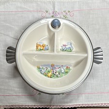 Bartsch 3-Section Baby Feeding Plate Dish Set Metal Rim Handles Ceramic Insert
