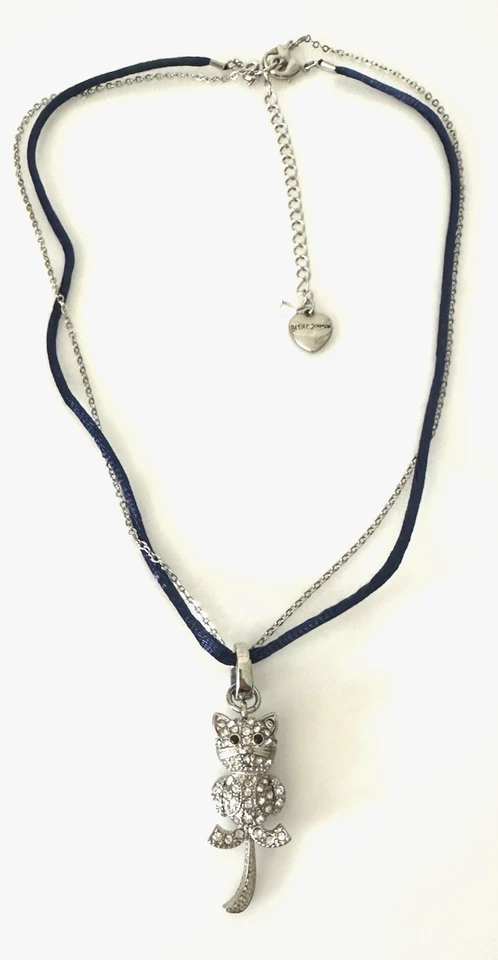 Collar Betsey Johnson Gris Pavé CAT Colgante 3 en 1 Tono Plateado Nuevo sin Etiquetas Foto 3 de 4