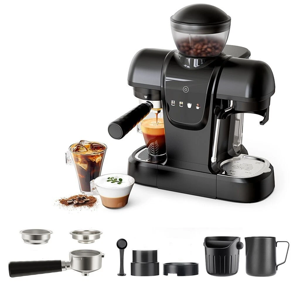 Semi Automatic Coffee Maker Grinder Bean Cappuccino and Latte Milk