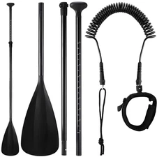 2Pcs Adjustable Aluminum SUP Paddle & Surfboard Leash Set for Paddleboarding