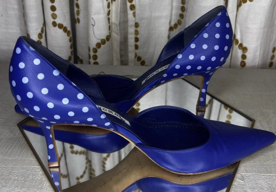 Tacones - MANOLO BLAHNIK Mujer Cuero Azul y Blanco Lunares Tacones Foto 4 de 4