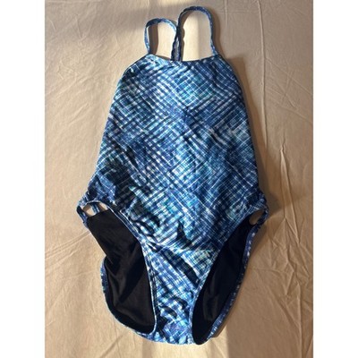 Jolyn Julian 2 One Piece Swimsuit Womens 32 Blue Geometric Training Excellent