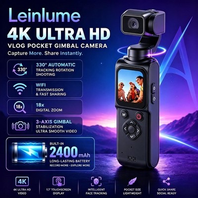 4K Pocket Gimbal Vlogging Camera 3-Axis Stabilizer Face Tracking WiFi Travel Cam