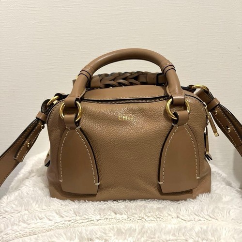 Borsa da giorno piccola Chloe Daria 2WAY in pelle grigio beige tracolla compatta - Foto 1 di 8
