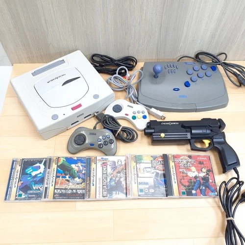 Sega Saturn Console with Arcade Fighting Stick Gun Controller & 5 Games Japan