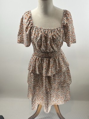 PrettyGarden Floral Tiered Babydoll Dress Women S Orange Grey Boho Cottagecore